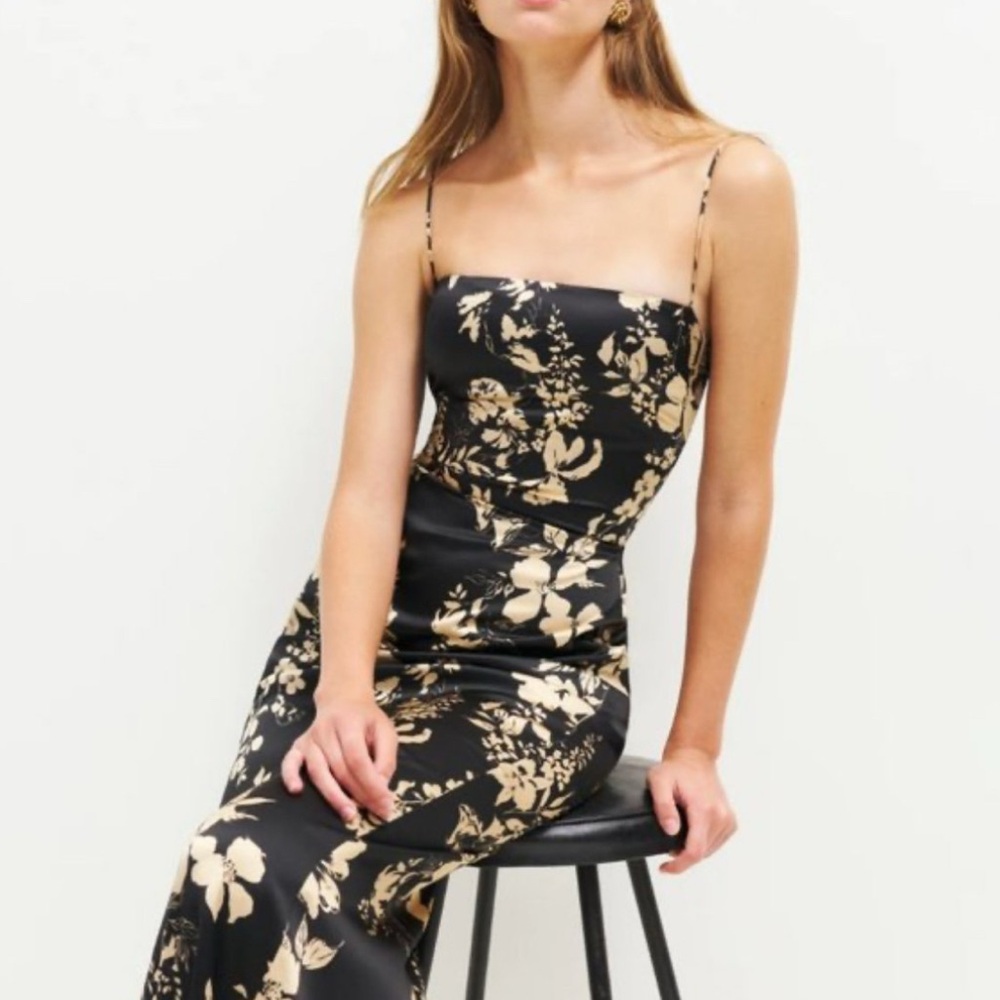 Reformation Frankie black floral silk sleeveless maxi dress (read description)